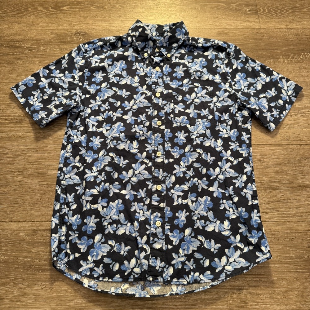 GAP‎ Shirt Mens XS Blue Floral Standard Fit Stretch Short Sleeve Button Front
